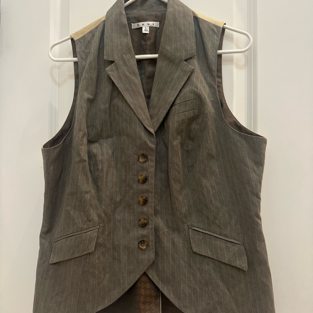 CAbi Brown Pinstripe Vest